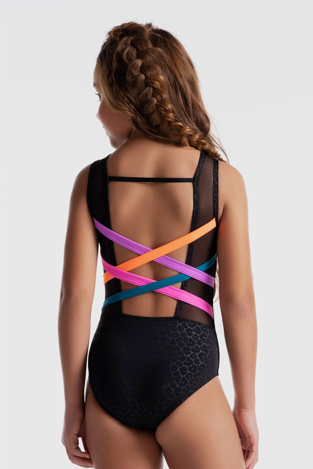 Sylvia P Festival Strapless Leotard Girls Neon Pink Black Mult Dancewear  Centre