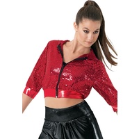 Cropped Sequin Hoodie [Colour: Red] [Size: Medium Adult]