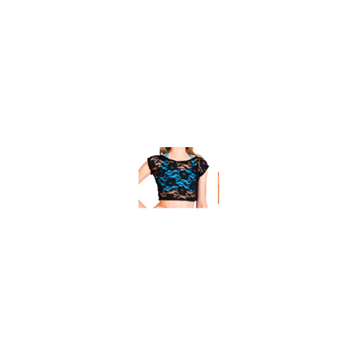 Short Sleeve Lace Crop Top (Colour: Black; Size: IC)